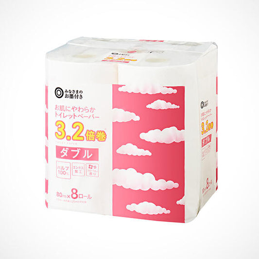 757円／みなさまのお墨付き お肌にやわらかトイレットペーパー 3.2倍巻　ダブル 80m×8ロール