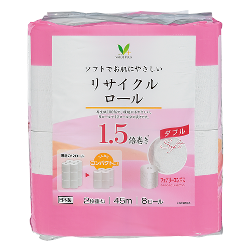 394円／Ｖマーク リサイクルロール1.5倍巻 ダブル 8ロール
