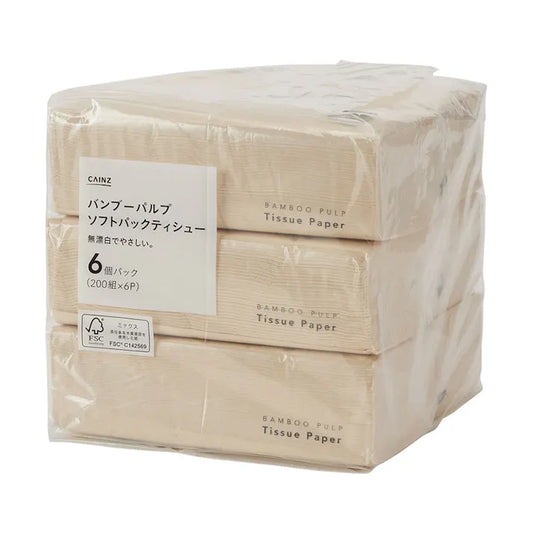 498円／カインズ バンブーパルプ ソフトパックティシュー 200組×6個パック