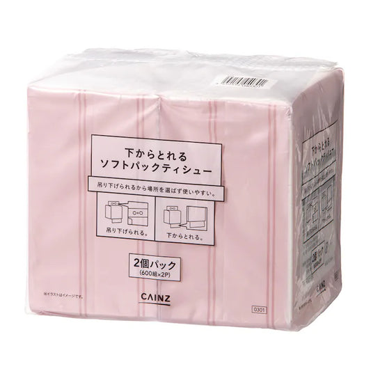 498円／下からとれる ソフトパックティシュー 600組×2個パック