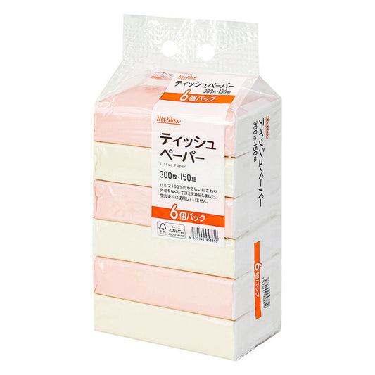 284円／ソフトパック ティッシュペーパー 300枚×150組 6個パック
